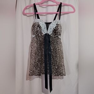 Victoria's Secret Leopard Lace-Trim Babydoll Chemise in Black and Cream